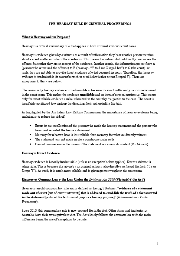 The Hearsay Rule in Criminal Proceedings - Overview for Website (1).pdf