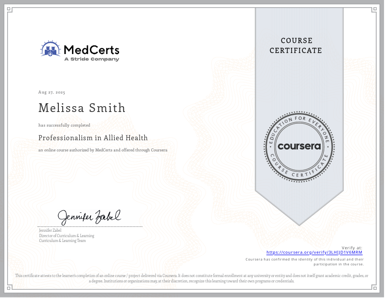 Professionalism in Allied Health Certificate.pdf