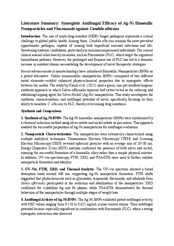 Literature Summary- Synergistic Antifungal Efficacy of Ag-Ni Bimetallic.pdf