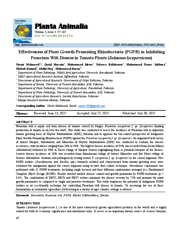 (2025) Effectiveness of Plant Growth-Promoting Rhizobacteria (PGPR) in Inhibiting Fusarium Wilt Disease in Tomato Plants (Solanum lycopersicum).pdf
