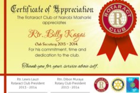 Rotaract Nairobi Mashariki Certificates