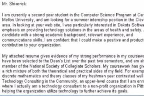 Cover letter Type 1: Example