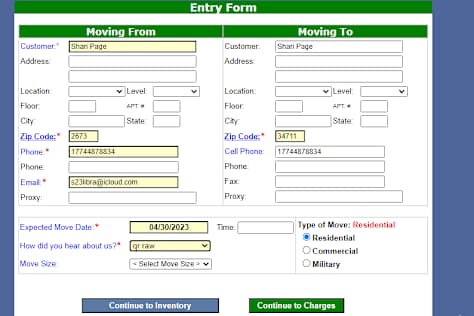 Data entry on a software