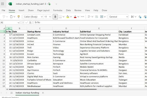 Indiana Startup Funding Excel Analysis