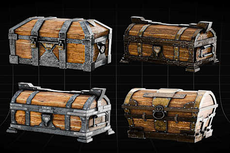 3D Stylized Wooden Chests | Game Ready 3D Props | Low Poly 3D Assets