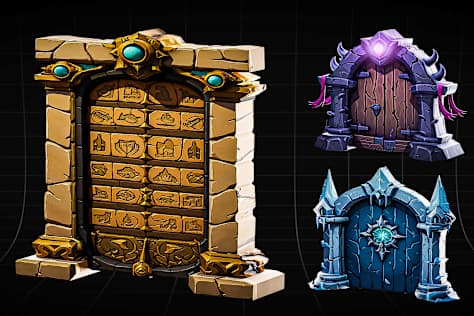 3D Stylized Game Ready Doors | 3D Stylized Game Art | Low Poly PBR Assets