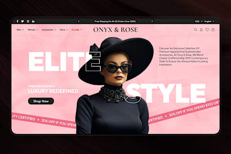 Onyx & Rose — Luxury Fashion E-Commerce Website UI
