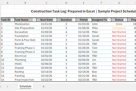 Excel Project Schedule Cleanup