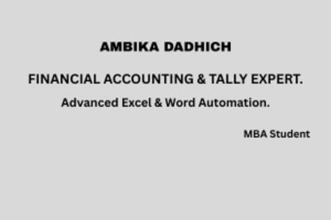 : Business Support Specialist | Tally, Excel & Creative