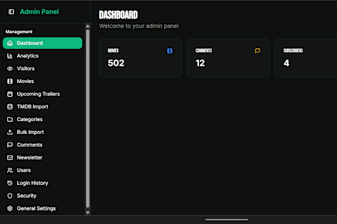 TrailerHub Movie Platform – Admin Dashboard & Content Management System