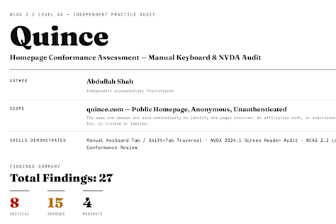 Independent WCAG 2.2 AA Audit — Quince (Practice Engagement)