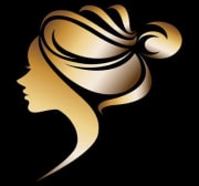 illustration vector of women silhouette golden icon, women face logo on black background.jpg