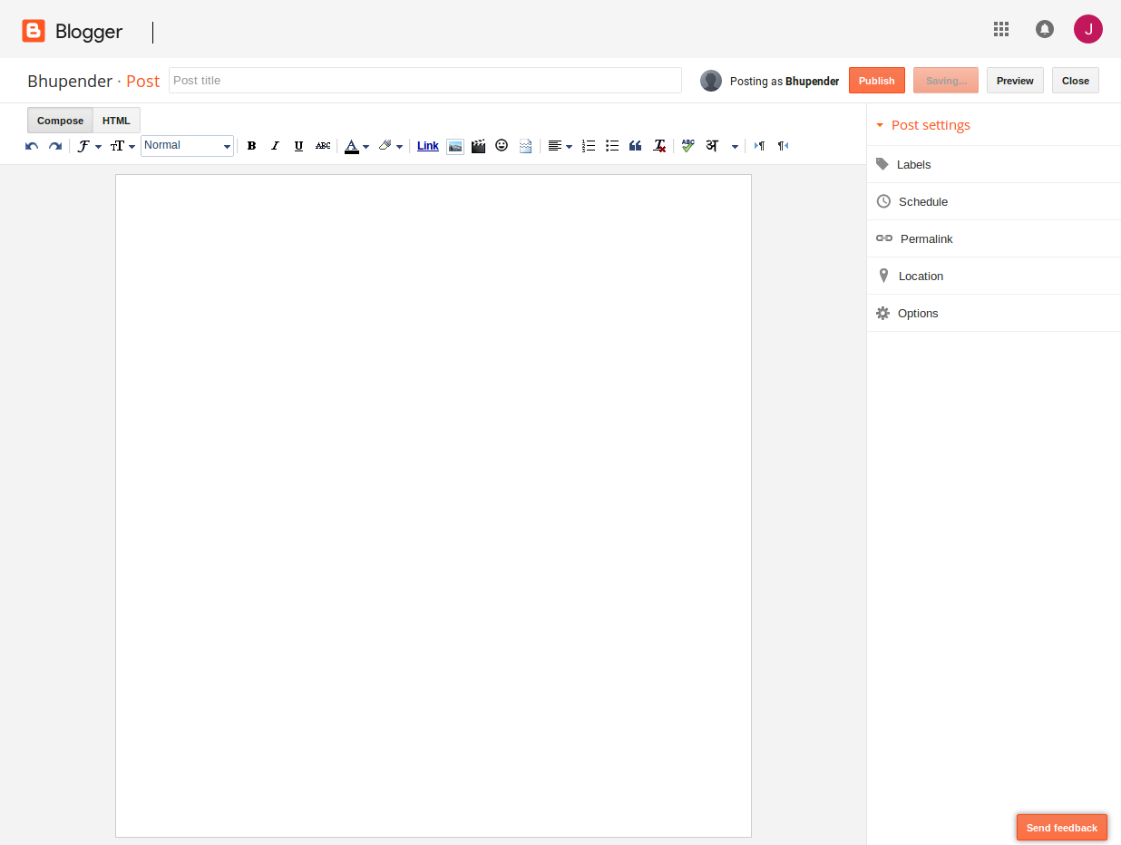 blogger post writing