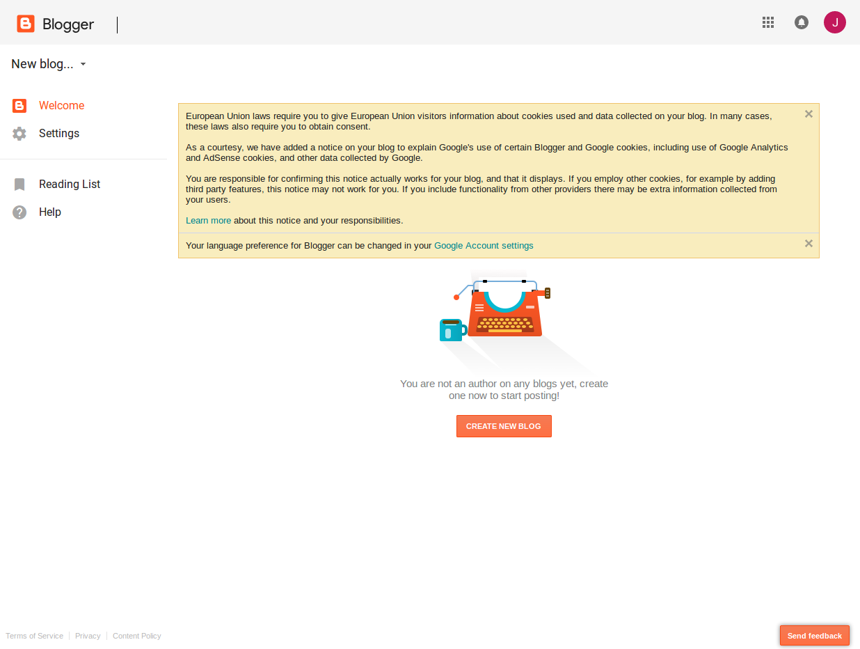 blogger home screen