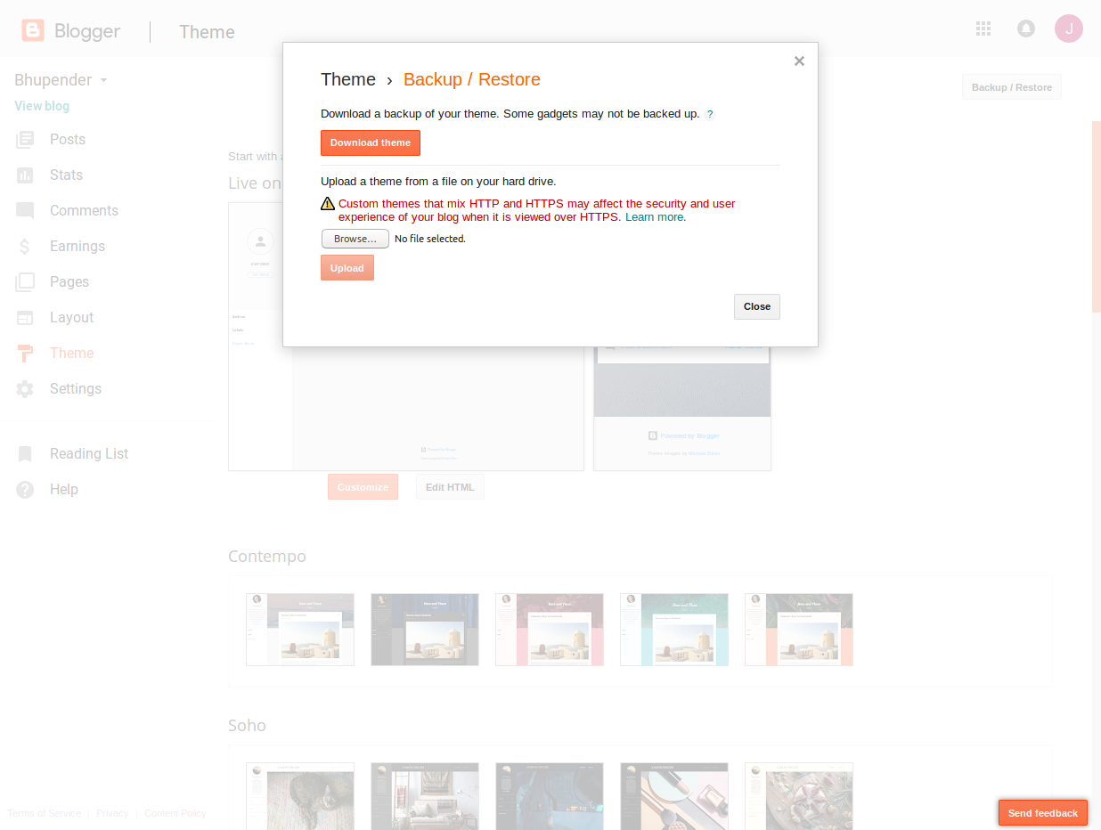 custom theme upload blogger