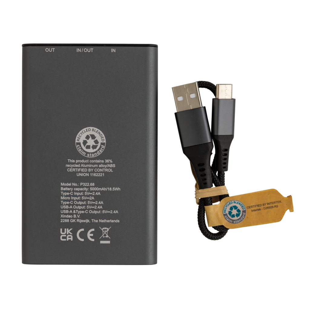 Powerbank Terra RCS de aluminio reciclado 5.000 mAh