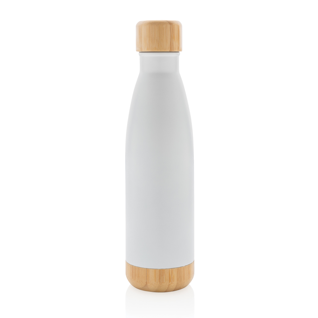 Botella acero inoxidable al vacío con tapa y fondo de bambú