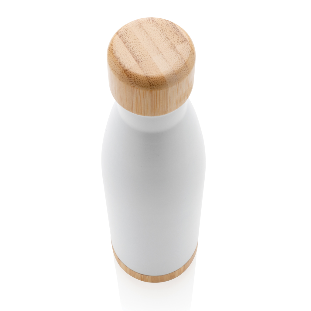Botella acero inoxidable al vacío con tapa y fondo de bambú