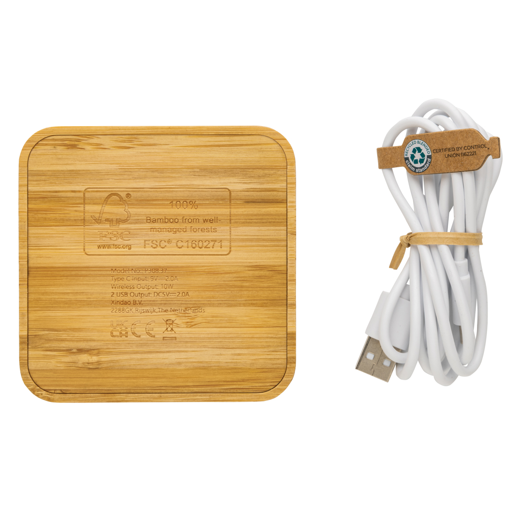 Cargador inalámbrico bambú 10W con USB