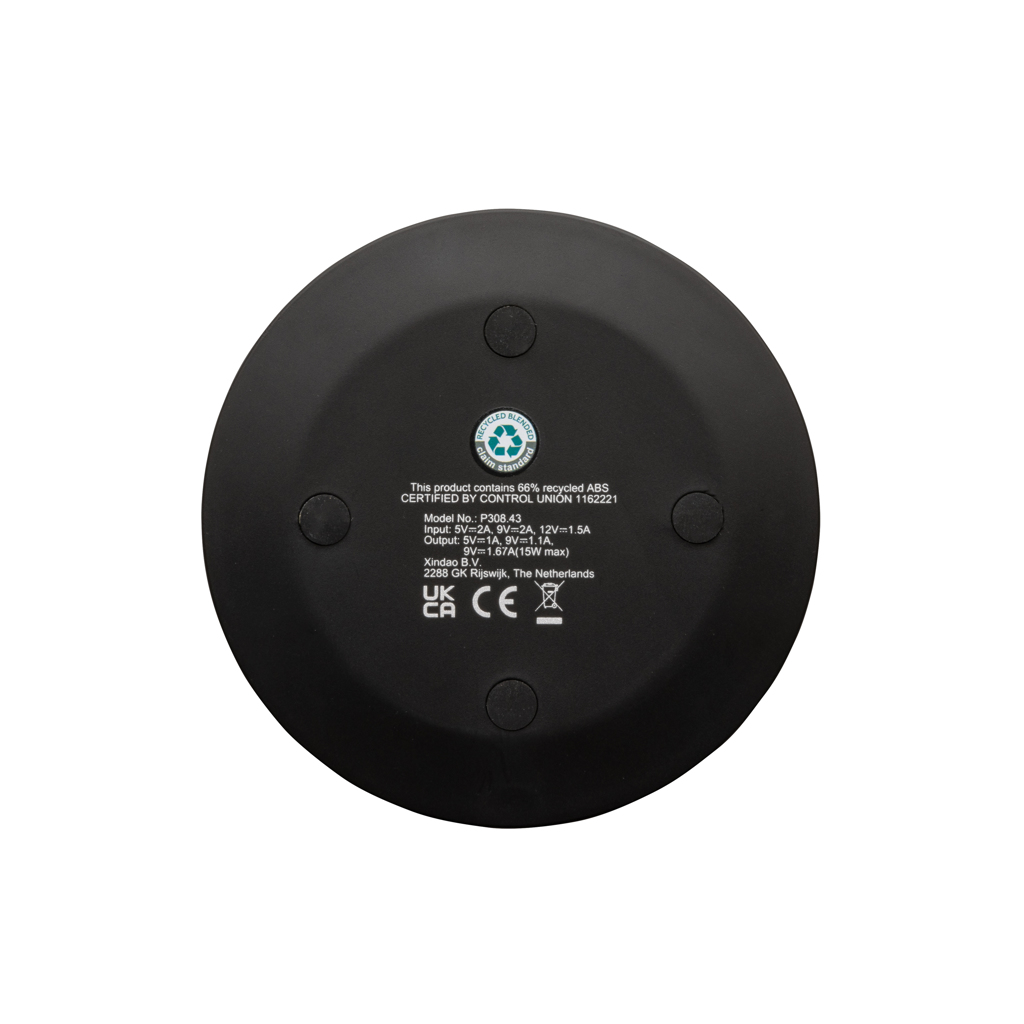 Cargador rápido inalámbrico 15W de plástico reciclado RCS