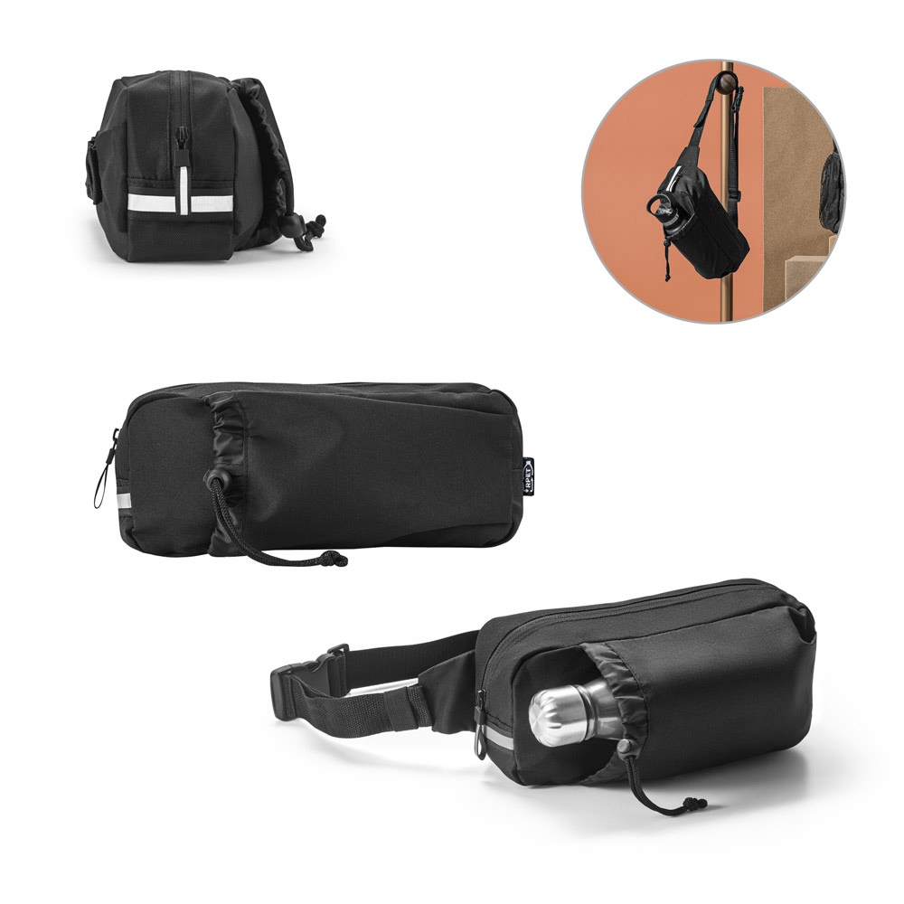 DELFOS POUCH. Riñonera 300D poliéster reciclado y 600D poliéster reciclado con elementos reflectantes