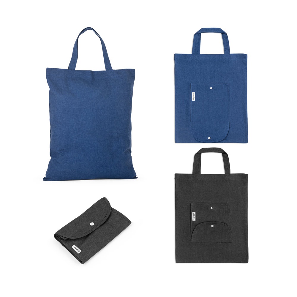 SIENA. Bolsa plegable de algodón (50%), algodón reciclado (30%) y poliéster (20% rPET) (140 g/m²)