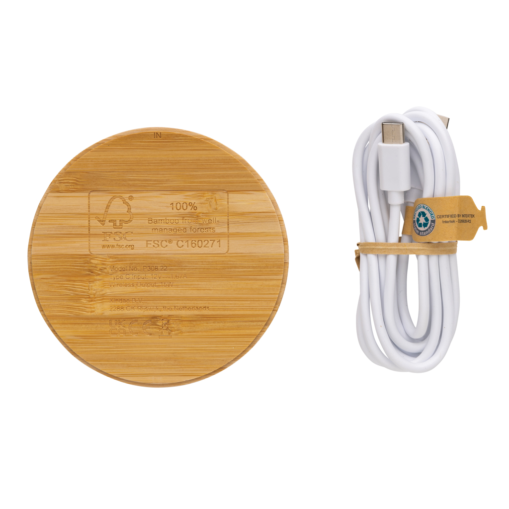 Cargador inalámbrico 15W de bambú