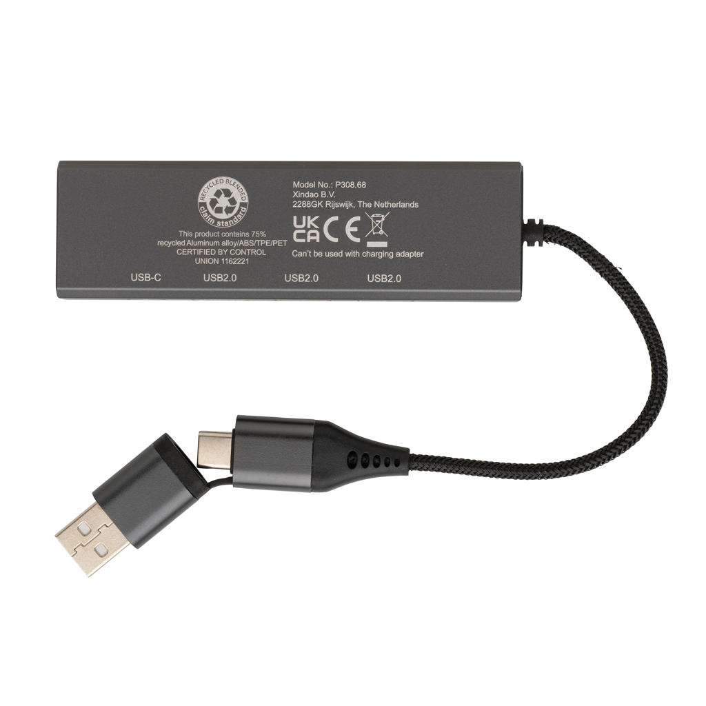Hub Terra de aluminio reciclado  RCS con 3 puertos USB