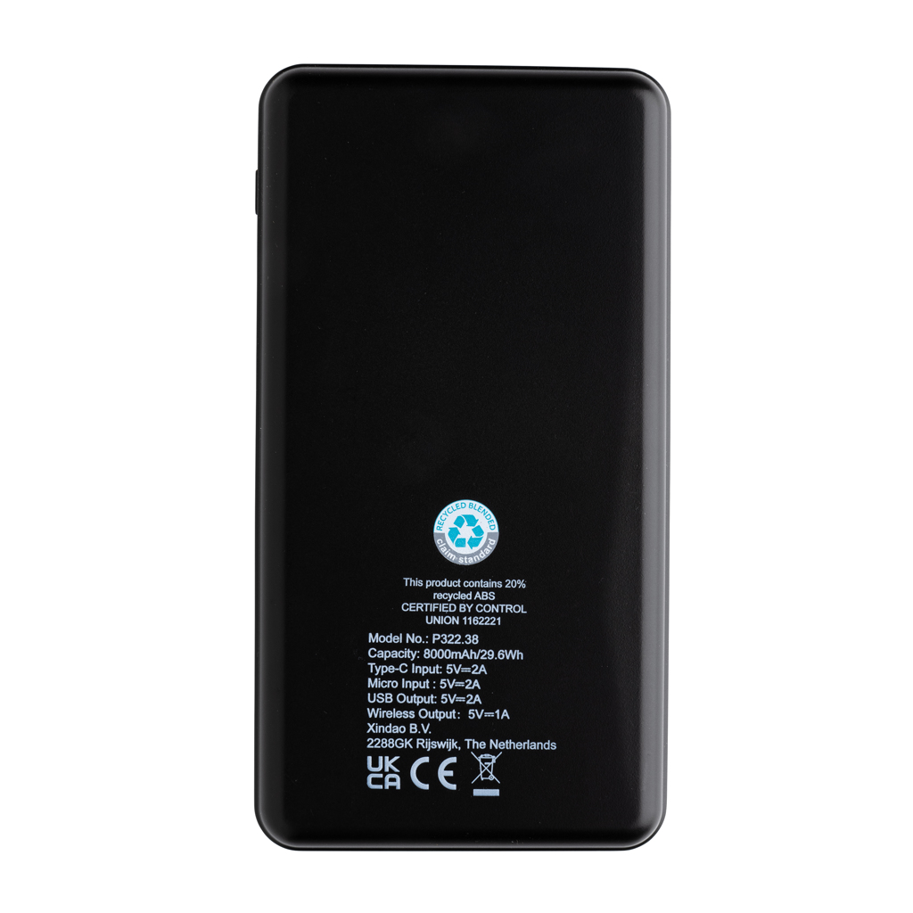 Powerbank inalámbrico 8000 mAh plástico reciclado RCS