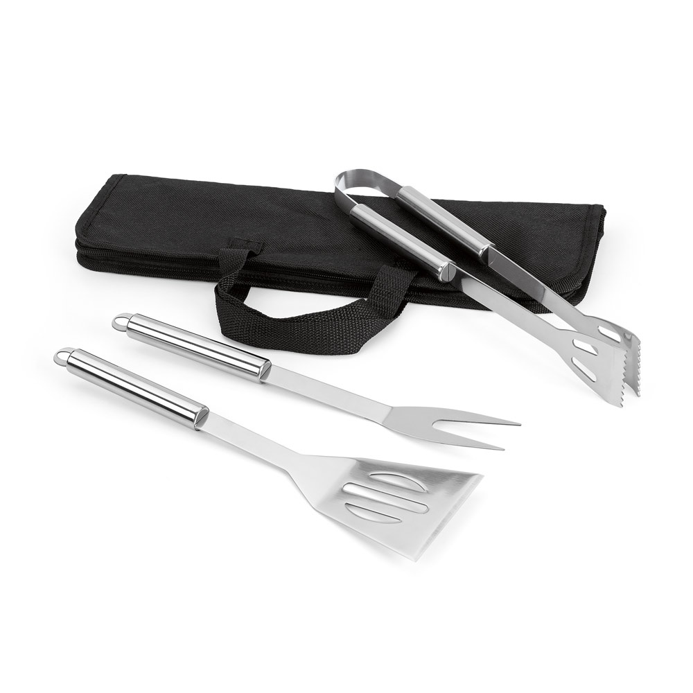 SOARES. Set de barbacoa que incluye 3 piezas en acero inoxidable