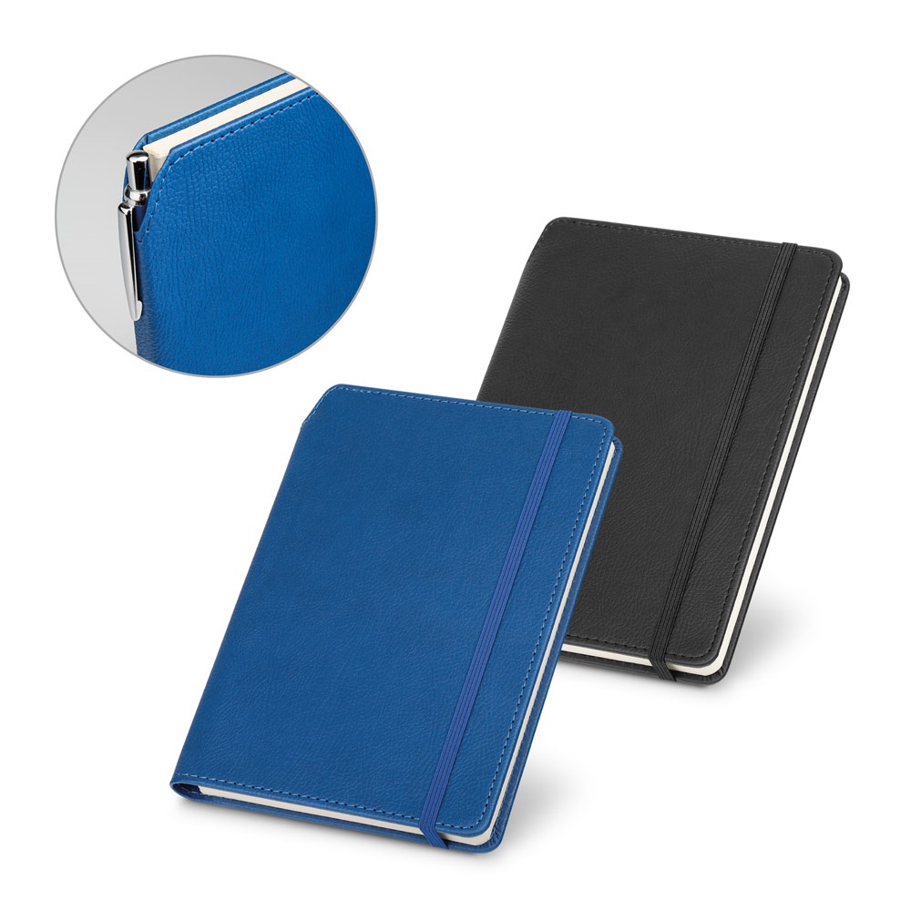 MORIAH. Bloc de notas A5 en PU con hojas rayadas, fabricado con material certificado FSC™ y otros materiales controlados