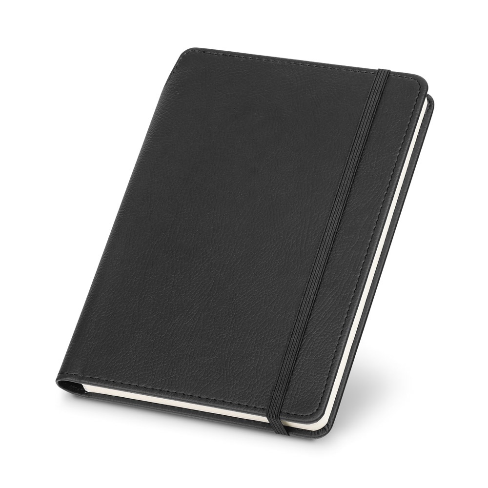 MORIAH. Bloc de notas A5 en PU con hojas rayadas, fabricado con material certificado FSC™ y otros materiales controlados