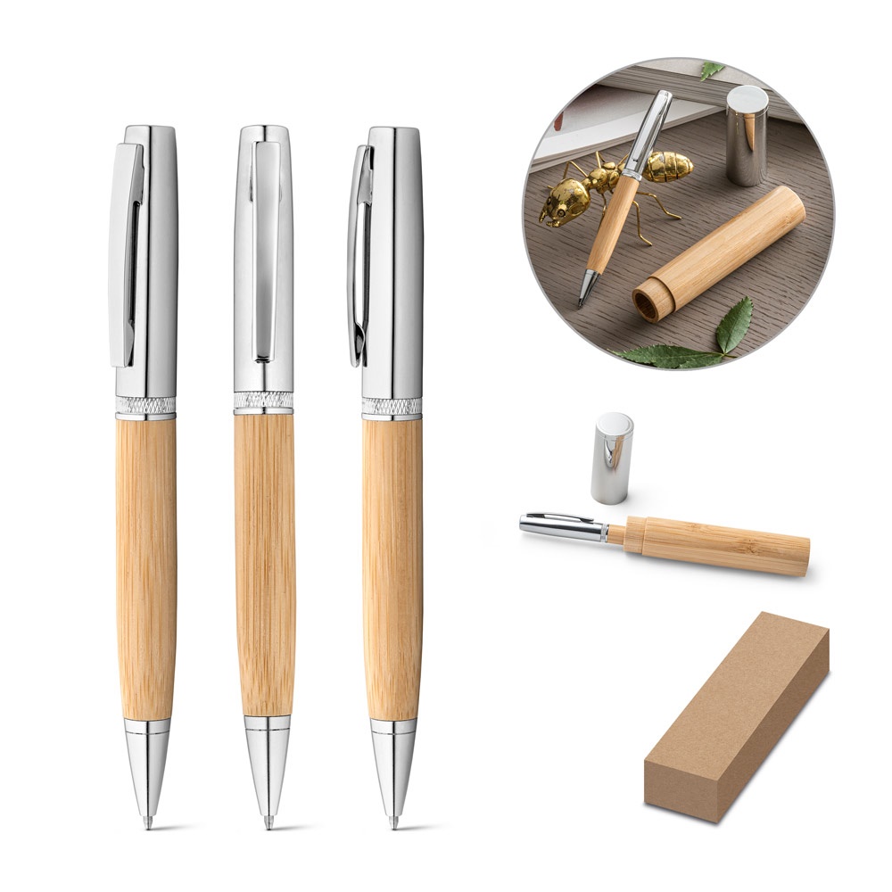 FUJI. Bolígrafo de bambú y metal con estuche