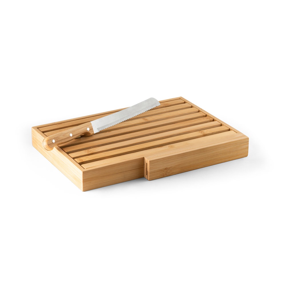 PASSARD. Tabla de pan en bambú con cuchillo de acero inoxidable