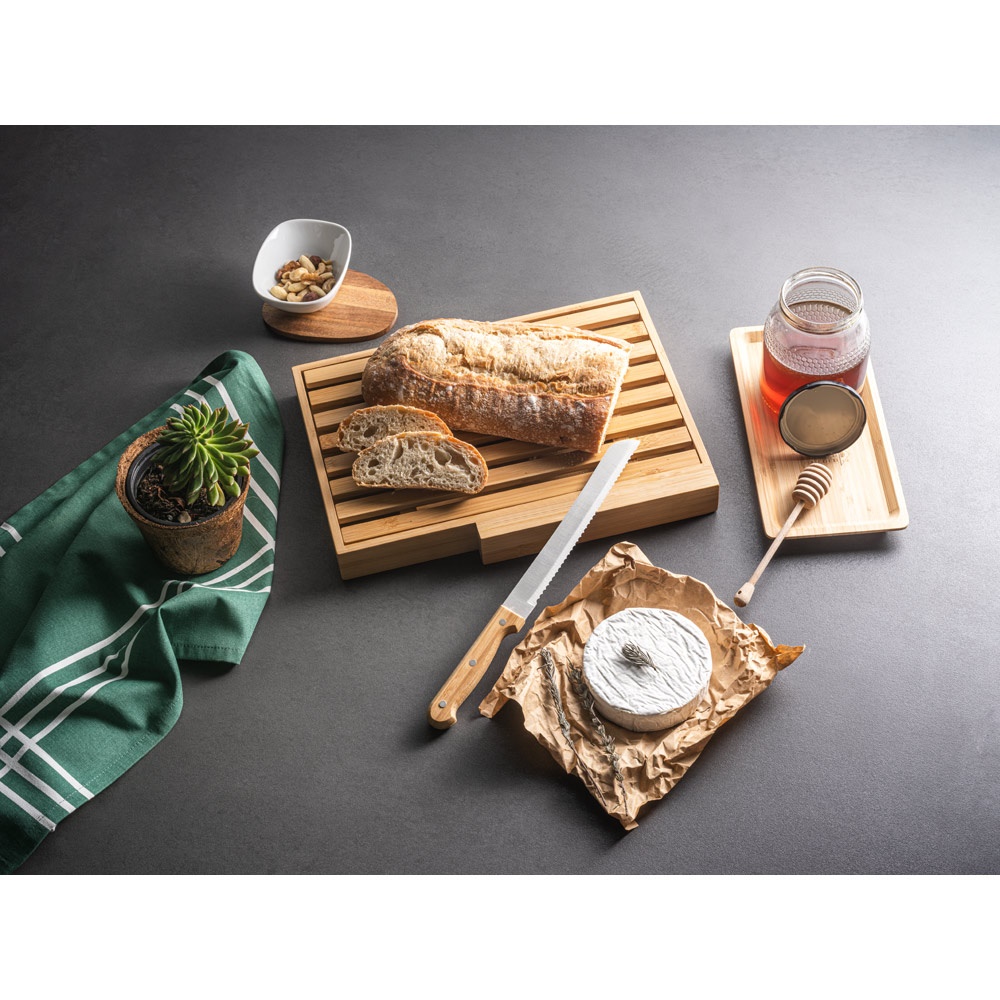 PASSARD. Tabla de pan en bambú con cuchillo de acero inoxidable