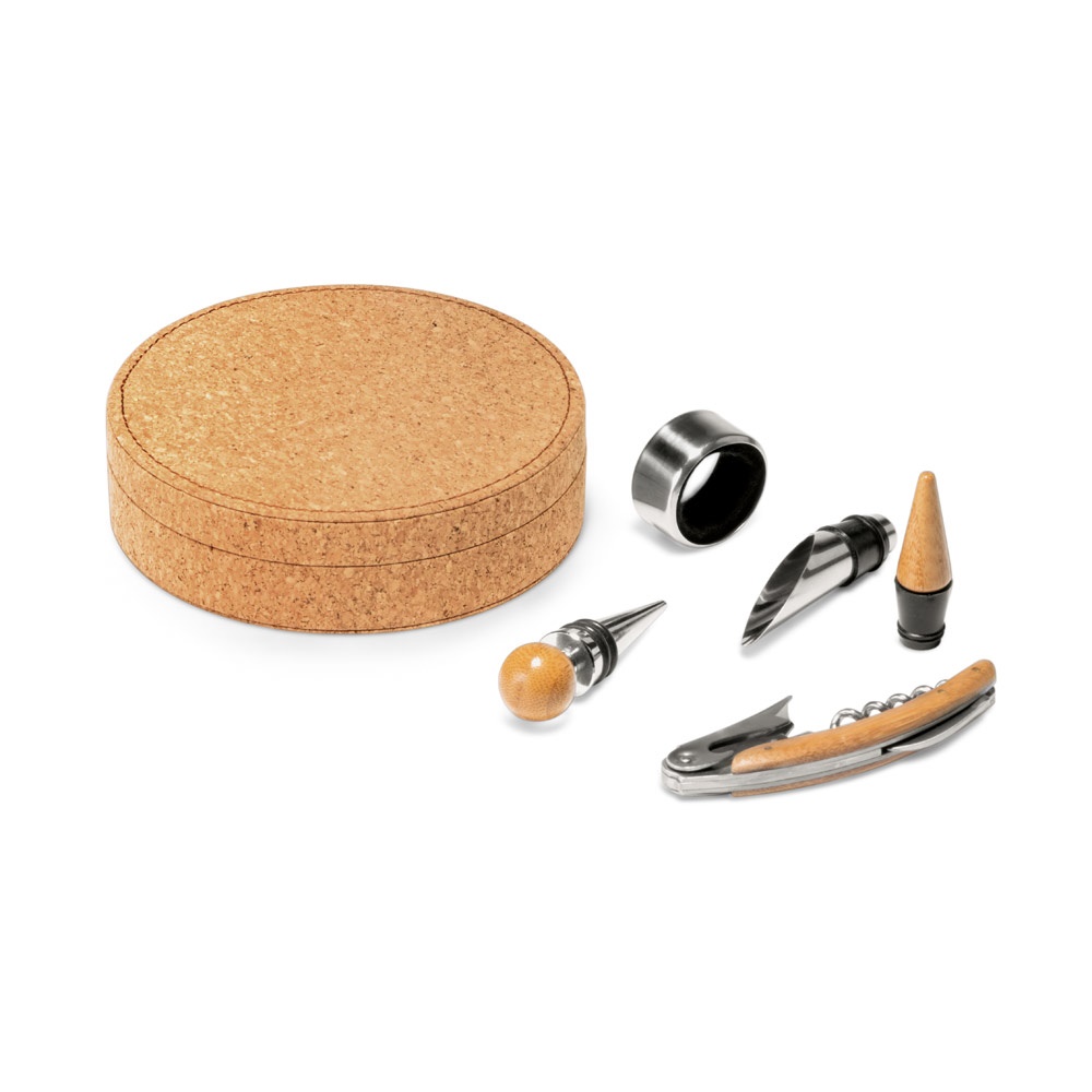 MORETO. Set de vino formado por 4 piezas, fabricadas en madera y metal