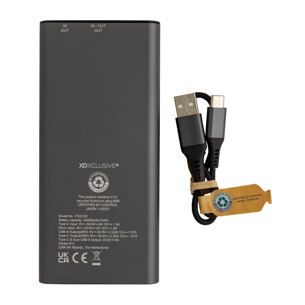 Powerbank Terra RCS 20W aluminio reciclado 20.000 mAh