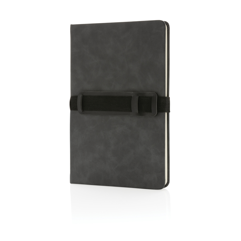 Cuaderno A5 de PU de tapa dura con soporte para teléfono