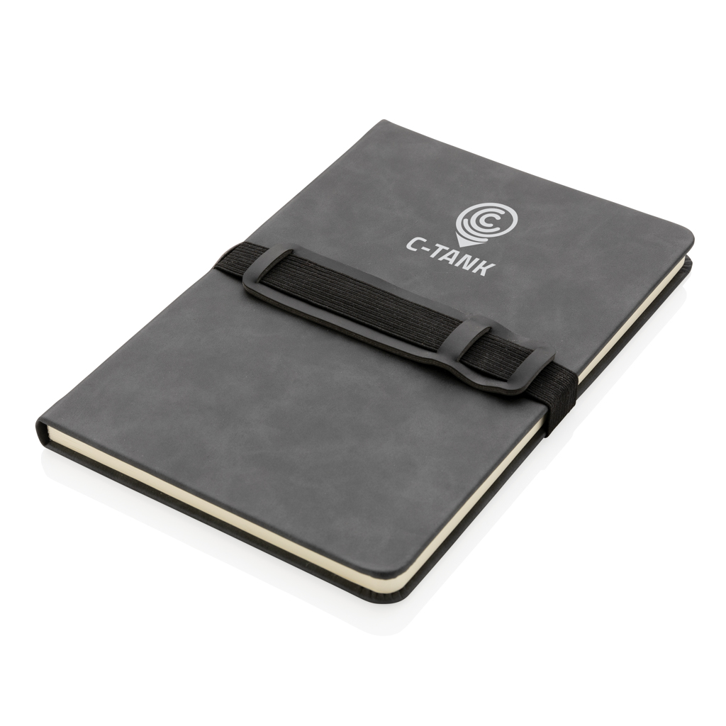 Cuaderno A5 de PU de tapa dura con soporte para teléfono