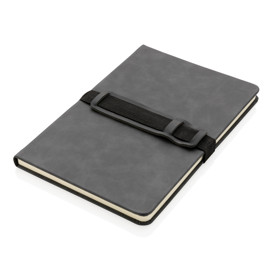 Cuaderno A5 de PU de tapa dura con soporte para teléfono
