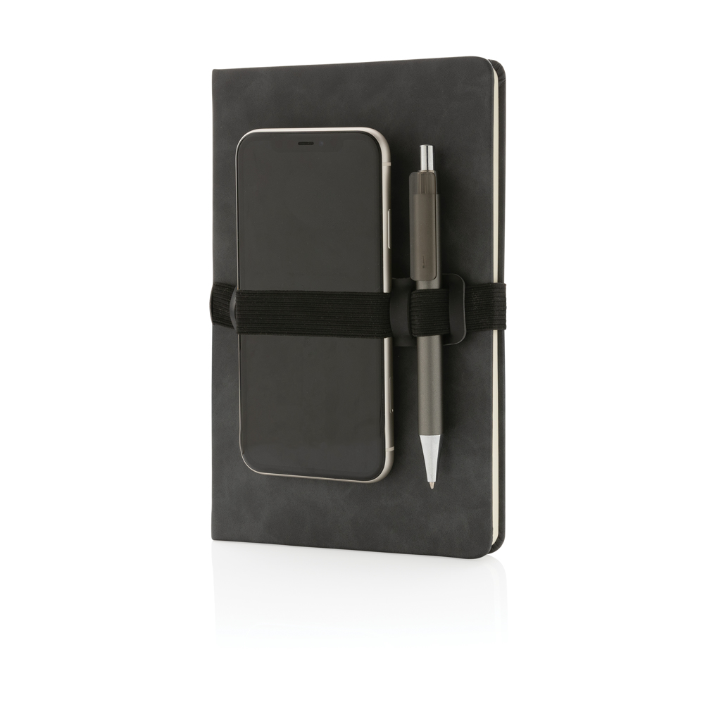 Cuaderno A5 de PU de tapa dura con soporte para teléfono
