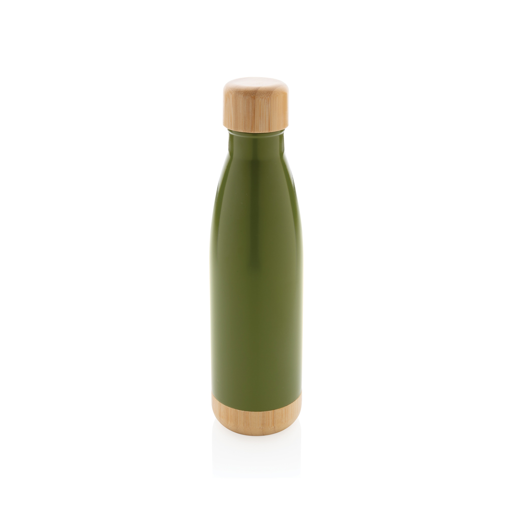 Botella acero inoxidable al vacío con tapa y fondo de bambú