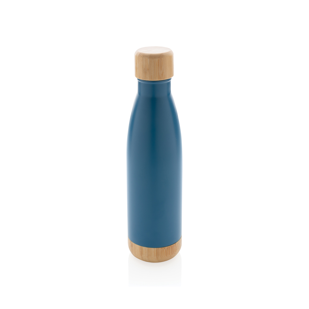 Botella acero inoxidable al vacío con tapa y fondo de bambú