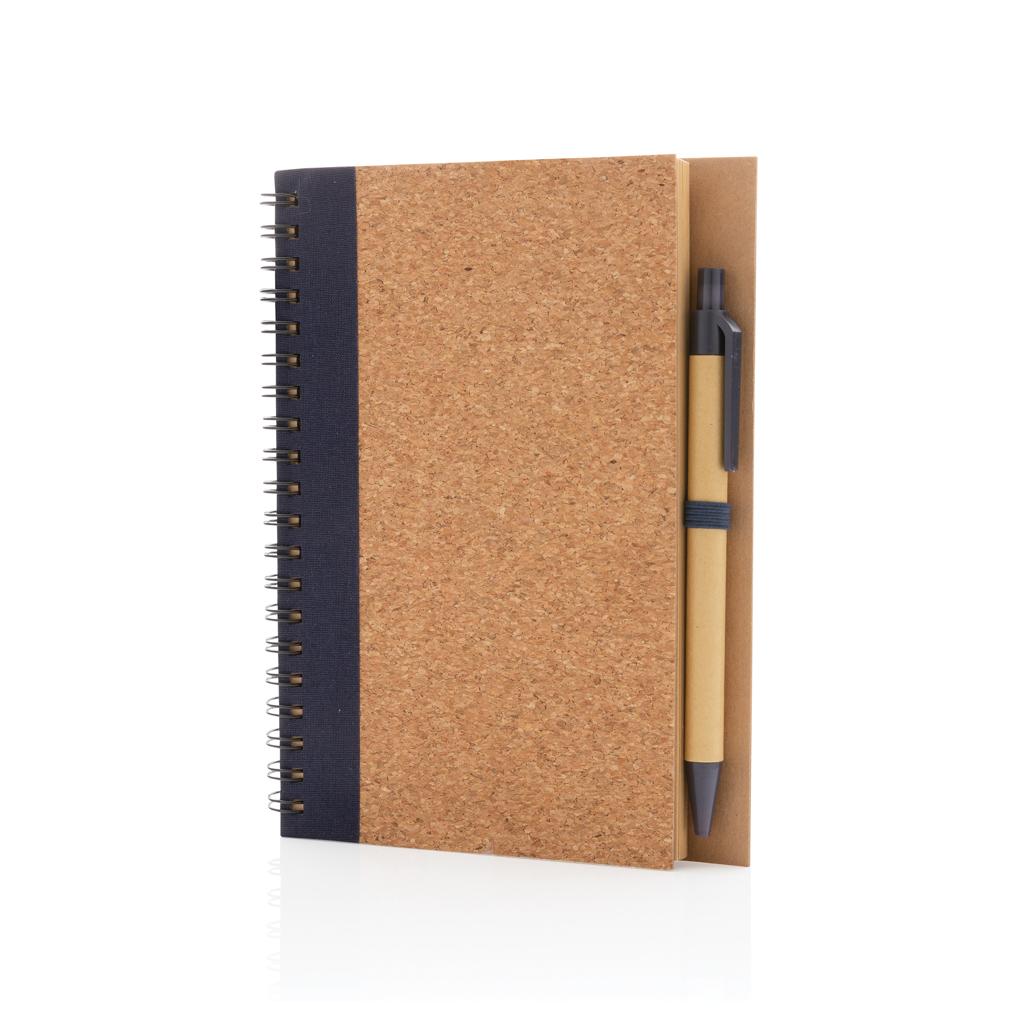 Libreta espiral de corcho con bolígrafo