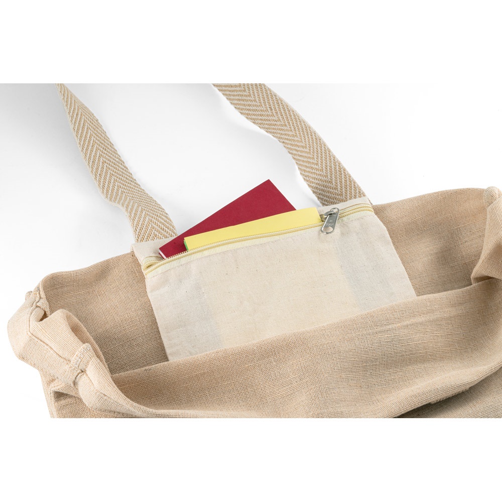 PADOVA. Saco de juco (275 g/m²) com bolso interior em 100% algodão (120 g/m²)
