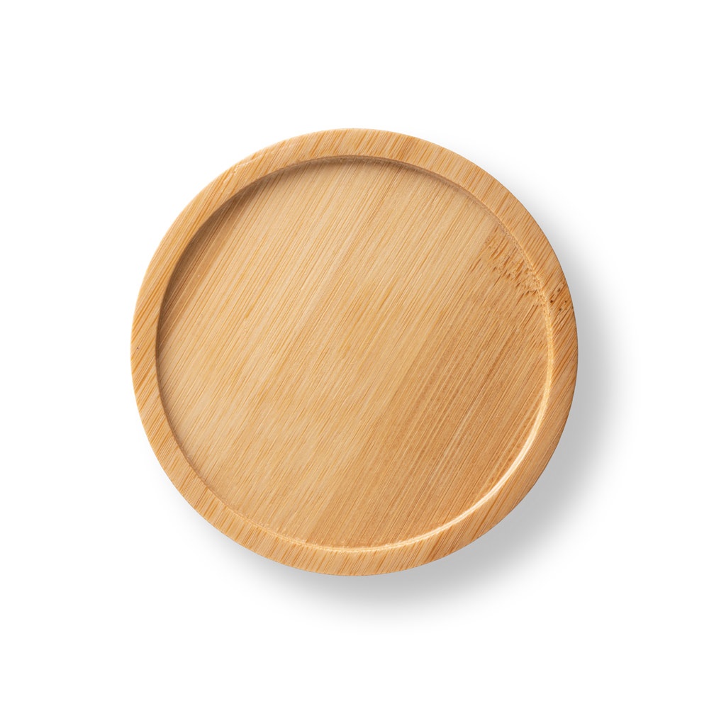 FANGIO. Taza de cerámica con tapa y base de bambú de 230 mL