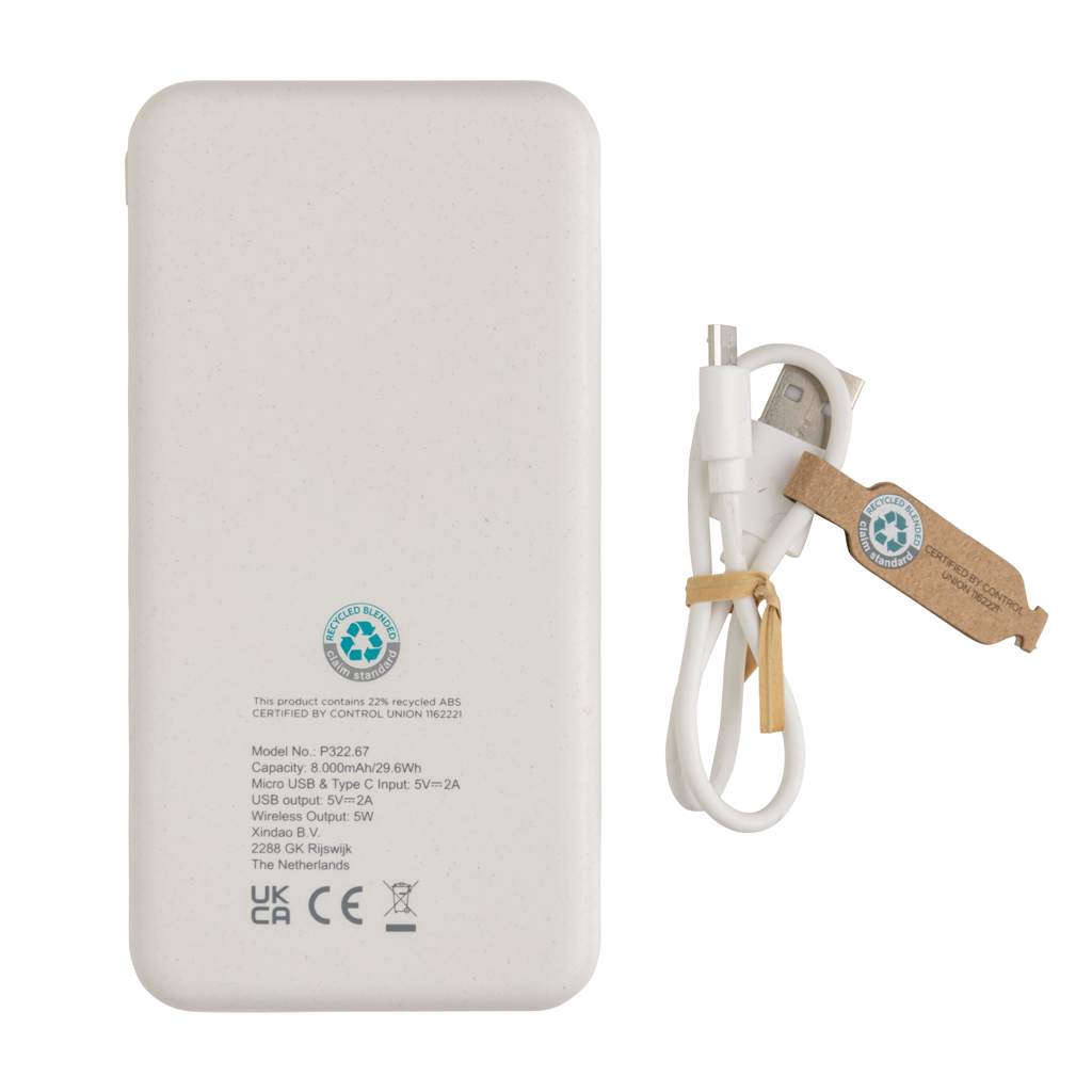 Powerbank inalámbrico de plástico reciclado estándar RCS