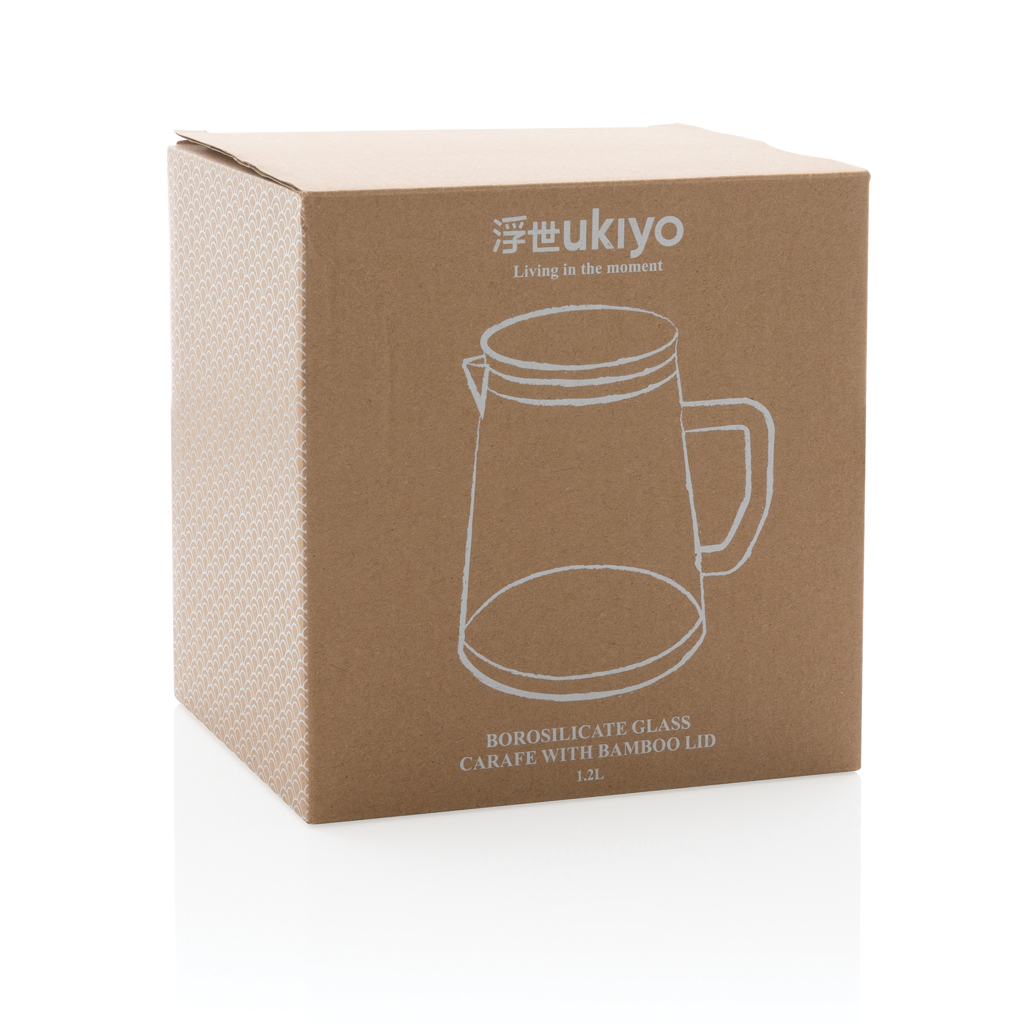 Jarra de vidrio borosilicato Ukiyo con tapa de bambú 1.2L