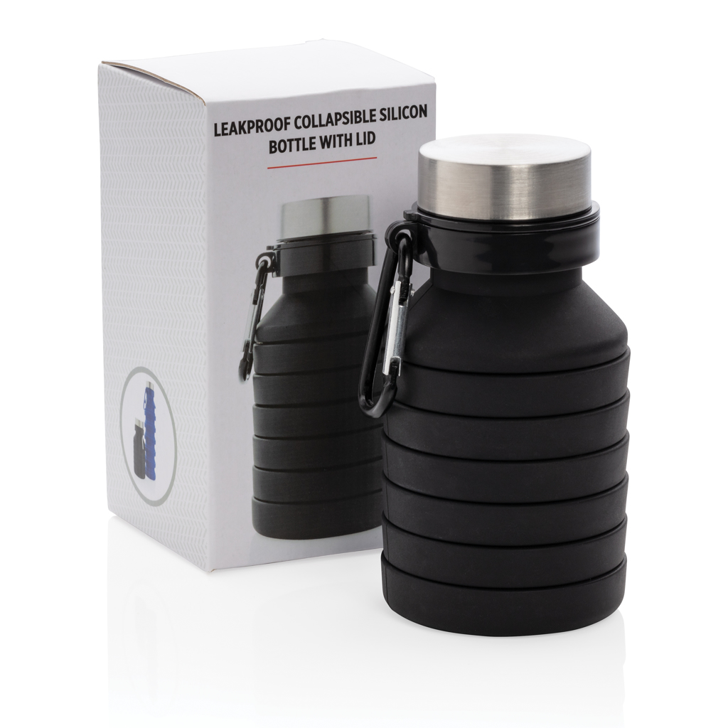 Botella de silicona plegable antigoteo con tapa