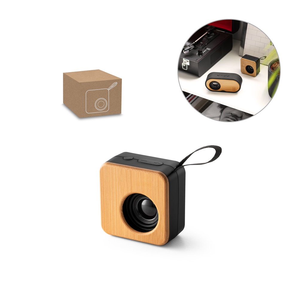 MAYER. Altavoz portátil de 3W con 4h de autonomía, fabricado en bambú y ABS reciclado (100% rABS)